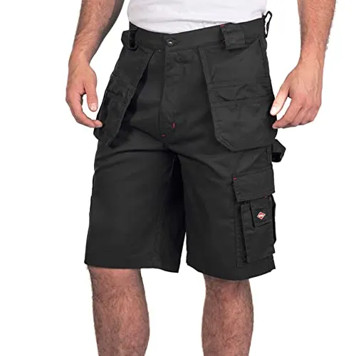 Lee Cooper Herren Triple-genähtes Holster Pocket & Multi-Werkzeug-Taschen Frachtarbeitssicherheit Kurze Hose, Schwarz, 42