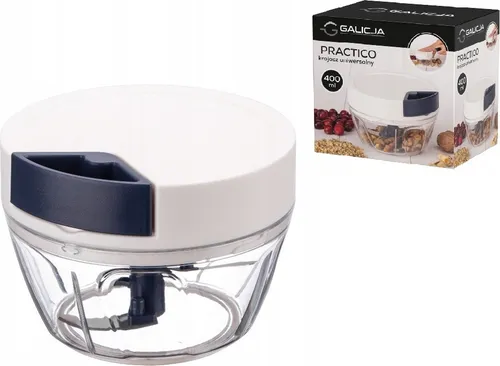 PRACTICO Universal-Zerkleinerer, klein, 400 ml, weiß-dunkelblau, für Zwiebeln, Knoblauch, Nüsse, Obst und Gemüse