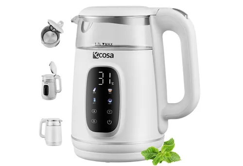 Ecosa® Wasserkocher mit Temperatureinstellung - 1,7L Glas Edelstahl - Wasserkocher mit 7 Temperaturstufen (40°C-100°C), Warmhaltefunktion und intuitivem Touch-Display. Ideal für Tee, Kaffee und Babymilch – für höchsten Komfort in jeder Küche.