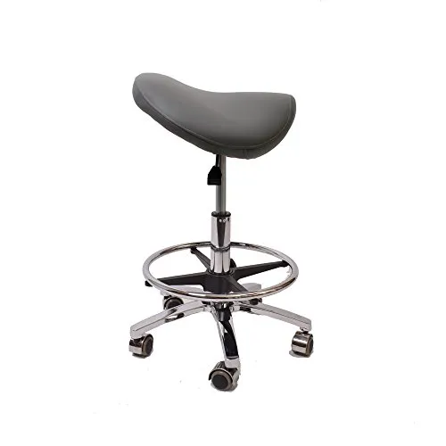 Promafit Sattelhocker/Sattelstuhl mit Gummirollen für alle Böden und Metallfuß - ergonomisch - stufenlos höhenverstellbar - viele Farben - 360° drehbar (Grau, Mit Fußring)