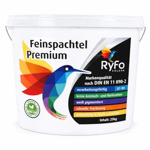 RyFo Colors Feinspachtel Premium weiß 1,5 kg - Der RyFo Colors Feinspachtel Premium ist gebrauchsfertig und ideal für glatte Wandflächen im Innenbereich. Er überzeugt durch hohe Schleifbarkeit und ermöglicht besonders feine Oberflächen für professionelle Spachtelarbeiten.