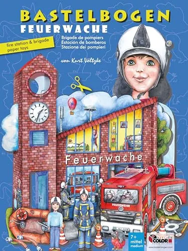 ATELIER COLOR Feuerwache Bastelbogen mit Feuerwehr & Feuerwehrmann Set für Kinder ab 6+ zum Ausschneiden & Basteln Spielzeug aus Papier: 3d bespielbare Feuerwache zum Ausschneiden und Basteln