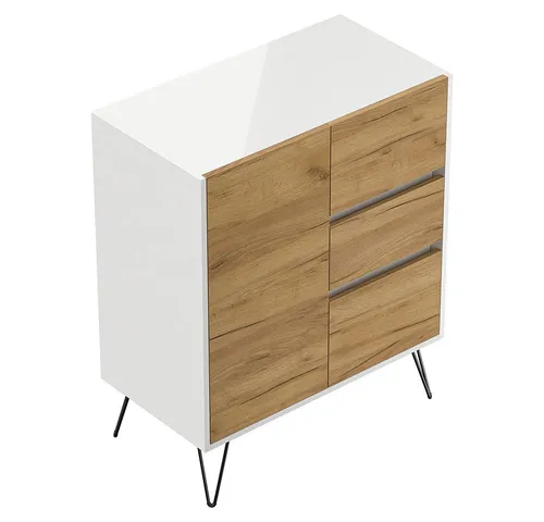 Lomadox Sideboard INDIANAPOLIS-02, 79cm breit, weiß Hochglanz mit Eichee, grifflos