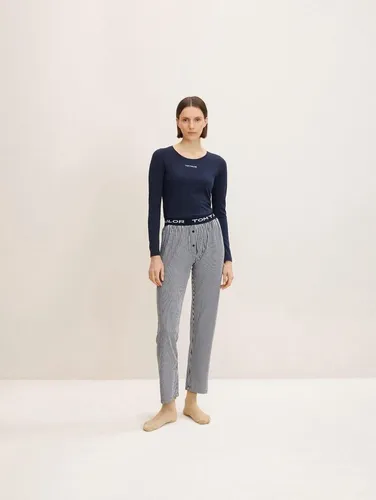 TOM TAILOR Damen Lange-Hose blau längsgestreift - Damen-Hosen im regular fit mit normaler Leibhöhe, aus hochwertigem Single Jersey für angenehmen Tragekomfort und optimale Bewegungsfreiheit.