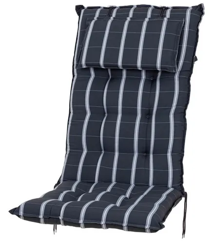 Sun Garden Hochlehner Sylt/Miami Auflage - Hochlehner Gartenstuhlauflage in anthrazit-grau-weiß gestreift, 100% Polyester, inklusive Kopfpolster und Haltebänder für optimalen Sitzkomfort. Maße: 119x50x9 cm.