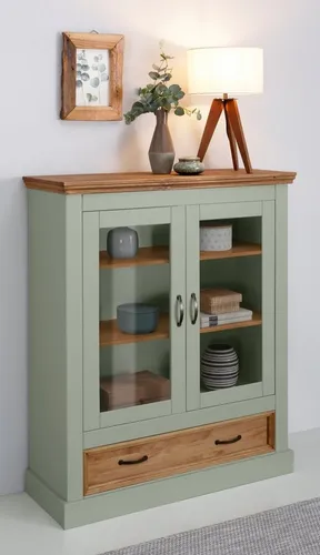 Home affaire Vitrine Selma Highboard aus Kiefernholz