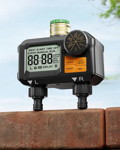 DEWENWILS Bewässerungscomputer mit 2 Ausgängen – Automatik & manuelle Steuerung - Der DEWENWILS Bewässerungscomputer mit 2 Ausgängen ermöglicht eine flexible Gartenbewässerung. Mit Regenverzögerung und gut lesbarem LED-Display ist er ideal für Gartenliebhaber, die auch unterwegs für optimale Bewässerung sorgen möchten.