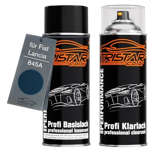 TRISTARcolor Autolack Spraydosen Set für Fiat/Lancia 845A Blu Nicole Metallic/Blu Cimabue Metallic Basislack Klarlack Sprühdose 400ml