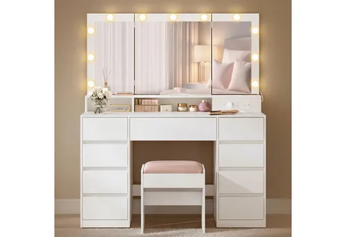 VASAGLE Schminktisch mit LED-Beleuchtung und Klappspiegel