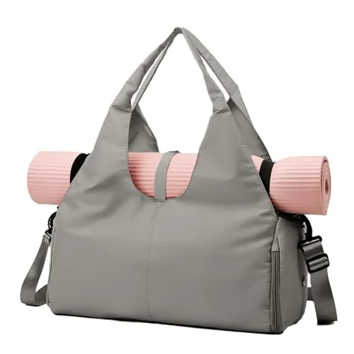 CCAIPU Sporttasche, Wasserdicht Yogatasche Turnbeutel mit Schuhe Fach und nass Tasche für Yoga-Matten & Yoga-Zubehör große Kapazität Tote für Frauen (Grau)