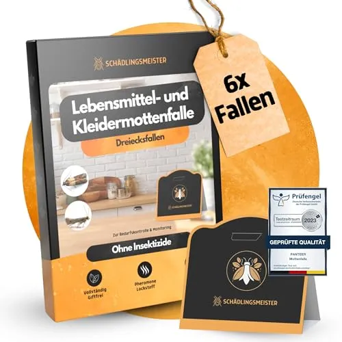 Mottenfalle - 6x Dreiecksfallen - Pheromonfalle mit hoher Wirksamkeit - Gegen Lebensmittelmotten & Kleidermotten - (2 in 1 Mottenfalle) - Lebensmittelmotten Falle - Mottenfalle Lebensmittel