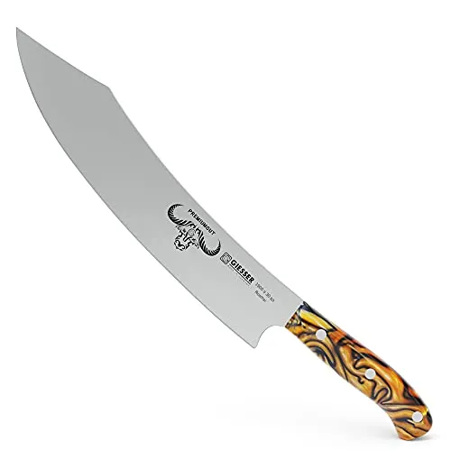Giesser Kochmesser 30 cm Spicy Orange - PremiumCut Barbecue No 1 - Kochmesser aus Chrom-Molybdän-Stahl mit 30 cm Klinge, extrem scharf und rostfrei. Der ergonomische Griff mit exotischem Muster sorgt für Rutschsicherheit und Komfort beim Grillen.