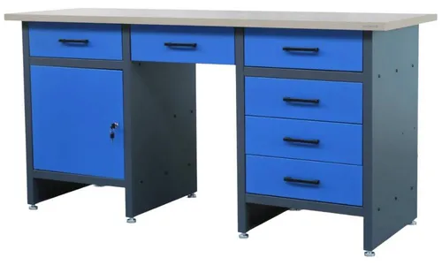 DELUKE Werkbank KARL mit 6 Schubladen – Anthrazit-Blau