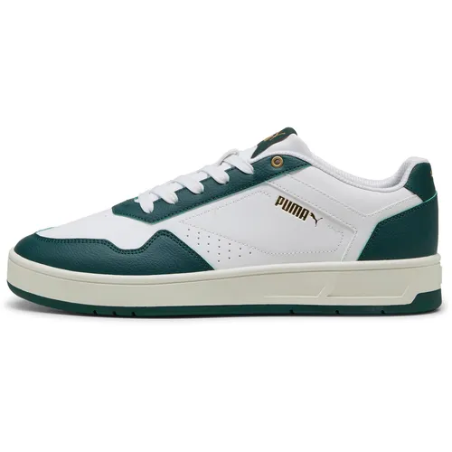 PUMA Unisex Court Classic Sneaker - White-Dark Myrtle Gold, 42.5 EU - Herren-Outdoor-Fitnessschuhe mit komfortabler Innensohle und extradicker Ferse für optimale Dämpfung, ideal für sportliche Aktivitäten und Alltag.