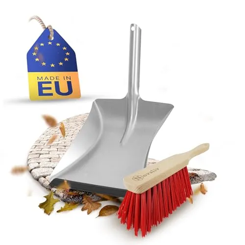 Novaliv Kehrblech Set Kehrblechgarnitur Handfeger ELASTONBORSTEN und Kehrblech mit Gummilippe Silber verzinkt Kehrblechbesen zum Aufkehren Handkehrset Kehrblechset Kehrschaufel Feger und Kehrblech