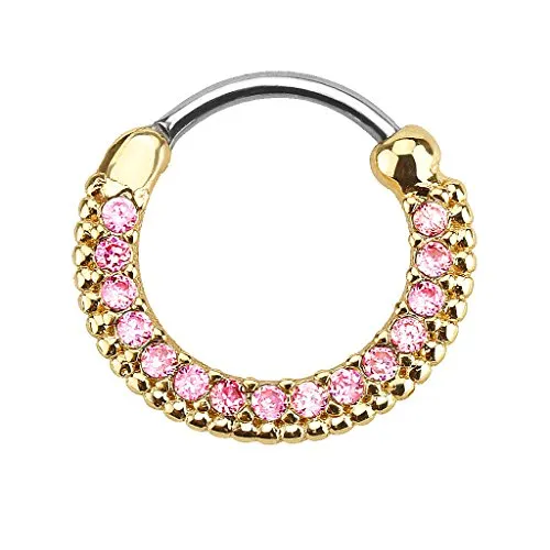 Piercingfaktor Universal Piercing Septum Ring Clicker Scharnier vergoldet Kristall Klar Lippenpiercing Nasenpiercing Ohrpiercing Tragus Helix Intimpiercing Horseshoe Gold Pink 1,2mm