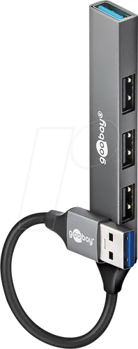 goobay USB-Hub Slim 4-fach grau