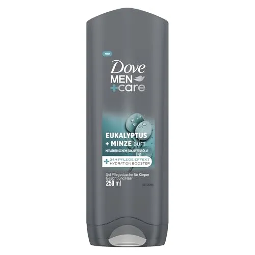 Dove Men+Care 3-in-1 Duschgel Eukalyptus + Minze Duschgel für Körper, Gesicht und Haar mit 24H Pflege Effekt 250 ml