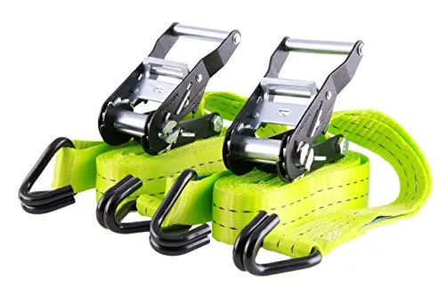 Sandax 2er-Set 6m Spanngurte, Profi Zurrgurte 35mm breit, Zweiteilige Ratschengurte neon-gelb, Zurrgurt mit Ratsche & J-Haken, Spanngurt belastbar bis 2000kg, Ratschenspanngurte nach DIN EN 12195-2