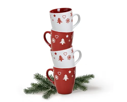 matches21 HOME & HOBBY Tasse Weihnachtstassen 4er Set einfarbig Skandi Weihnachtsdeko, 4-tlg., Keramik, Tee Kaffee-Becher, Weihnachten, Vintage, rot weiss, 300 ml