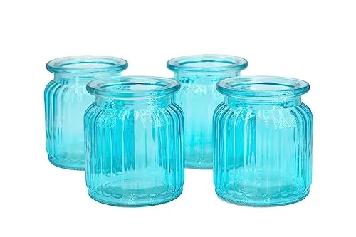 Creativery Windlicht Glas 8x9cm Set 4 Stück Windlichtglas Teelichthalter Teelichtgläser kleine Vasen türkis