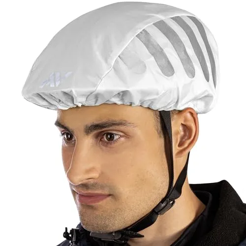 AVANA Regenschutz für Fahrradhelm Reflektoren Helmüberzug reflektierende Abdeckung wasserdichter Regenüberzug (Hellgrau)