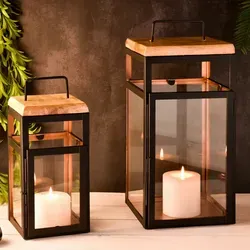 Marrakesch Teelichthalter 2er Set Vejle - Teelichthalter Set für Innen und Außen, aus robustem Metall und Glas, sorgt für stimmungsvolle Beleuchtung und gemütliche Atmosphäre.