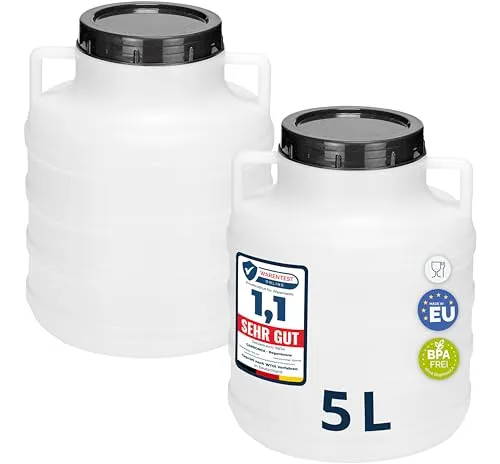 Garronda Set 2x 5 Liter Weithalsfass BPA-frei Futtertonne Fass Universalfass Lebensmittel Fass Regenfass für Garten Regentonne mit Deckel Regenwassertonne für Garten Wassertonne GD-0125, Weiß