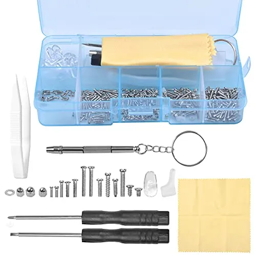 Stück Brille Schrauben, Brillen Reparatur Kit mit Mini Schraubendreher, Schrauben Mutter, 10 Paar Nasenpads, Pinzette, Reparatur Werkzeugsatz für Brillen Sonnenbrillen Uhren und Schmuck 500