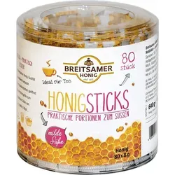 Breitsamer Honig Sticks 80 x 8g - Brotaufstriche: Glutenfreie Honig Portionssticks für süße Akzente im Tee oder Joghurt, ideal zum Mitnehmen.