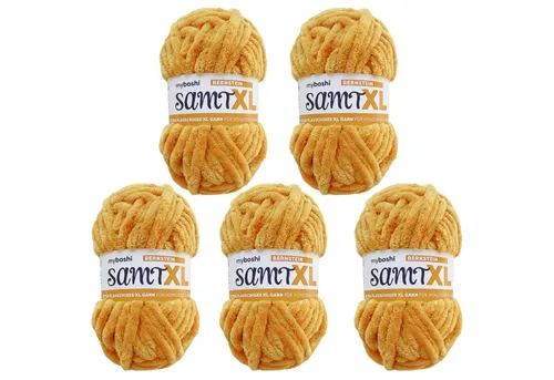 myboshi Samt XL - Kuscheliges Chenillegarn in Gelb (Bernstein) - Häkel- & Strickgarn: Extra dickes, super chunky Chenillegarn für blitzschnelle Projekte, perfekt für Homeaccessoires und Amigurumi, waschbar bei 30°.