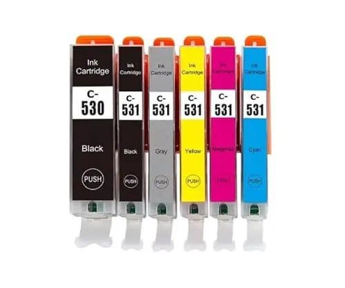 Tintenpatronen kompatibel mit Canon PGI-530 + CLI-531 Cyan, Magenta, gelb, schwarz, grau mit Chips für Pixma TS8500, TS8550, TS8551, TS8552, TS8700, TS8750, TS8751 6
