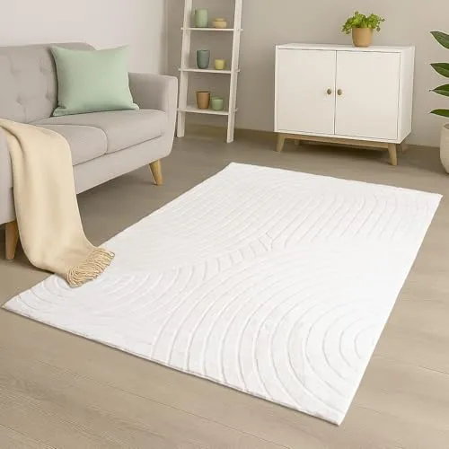 carpet city Teppich Wohnzimmer Kurzflor - 120x170 cm in Creme - Moderne Teppiche für Schlafzimmer & Flur mit geometrischem Wellen-Muster in 3D-Optik und samt-weicher Soft-Touch Haptik für ein gemütliches Zuhause.