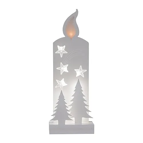 EGLO LED Weihnachtsdeko, Weihnachts-Silhouette Kerze aus Holz in Weiß, Winterlandschaft mit Timer, batteriebetriebene Beleuchtung, warmweiß