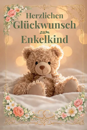 Herzlichen Glückwunsch zur Geburt – Glückwunschkarte für Oma und Opa mit Teddy Motiv