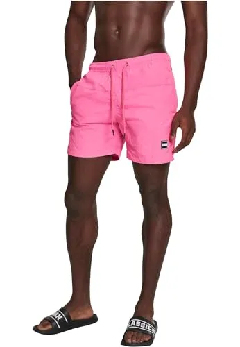 Urban Classics Herren Block Swim Shorts – Neonpink Badeshorts mit Kordelzug - Modische Herren Badeshorts in Neonpink, ideal für Strand und Pool. Mit schnelltrocknendem Material, elastischem Bund und praktischen Taschen für Schlüssel oder Kleingeld – der perfekte Begleiter für den Sommer!