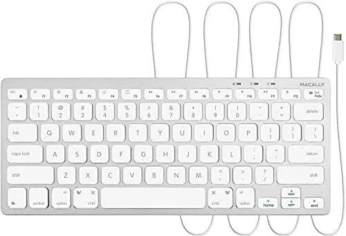 Macally UCSLIMKEYCA - Kompakte USB-C-Tastatur für Mac - Tastaturen: Ultraflache USB-C-Tastatur mit 78 Tasten, 13 Schnellzugriffstasten für mehr Effizienz und keine Batterien erforderlich. Perfekt für Mac und kompatibel mit iPads und Windows.