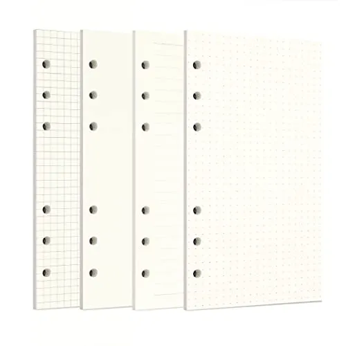 Zelten Lose-Blatt-Lochpapier-Nachfüllpackungen Papier für 6-Loch-Binder Persönlicher Organizer Tagebuch Notizbuch Nachfüllbarer Planer, 4 in 1 Lined Squared Dotted Sketch, A6/6 Hole