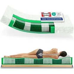 Matratzen Perfekt Taschenfederkernmatratze München 100 x 200 cm - Erleben Sie erholsamen Schlaf mit der Matratzen Perfekt Taschenfederkernmatratze München. 1000 Federn und 7 Zonen sorgen für optimale Unterstützung und ein angenehmes Bettklima. Pflegeleichter Bezug und 23 cm Höhe bieten zusätzlichen Komfort.