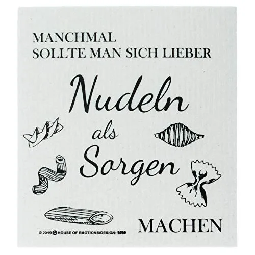 House of Emotions Spüllappen Nudeln - Nachhaltige Putzlappen und Küchenhelfer - Weiß, Schwarz, Motiv - Cellulose, Baumwolle - Klein