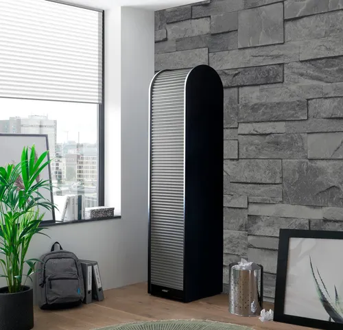 Jalousieschrank Araks, schwarz - Büroschränke - Hochwertiger Jalousieschrank mit Made in Germany Prüfsiegel, ideal für stilvolle und funktionale Büros. Maße: 46x192x44 cm.