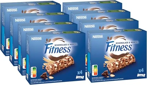Nestlé FITNESS Bars Schokolade & Mandeln Cerealienriegel, Energieriegel mit Schokoladenstückchen und Mandeln, 8er Pack (à 4 x 23,5g)
