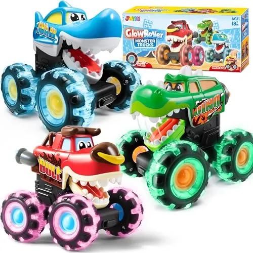 JOYIN 3Pcs Monster Truck Spielzeug, leuchtende Autos, Monster Treads Lightning Wheels, Spielzeugautos für Jungen und Mädchen ab 3 Jahren