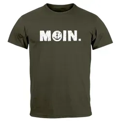 Neverless Print-Shirt Herren T-Shirt Schriftzug Moin Dialekt Norden Hamburg Anker Print mit Print grün L