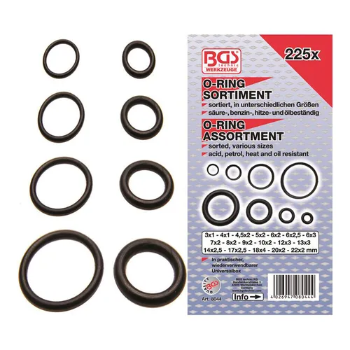 BGS-8044 O-Ring Sortiment, 3-22 mm Ø, 225-tlg.