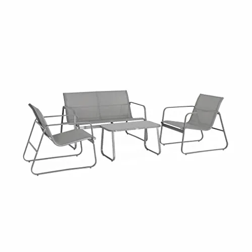 Alice's Garden Gartenlounge für 4 Personen, Hellgrau - Loveseats aus leichtem und robustem Metall mit modernem Textilene, perfekt für kleine Räume und stilvolle Entspannung im Freien.