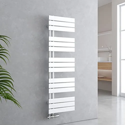 EMKE Badheizkörper Handtuchhalter 1320x400 mm, Handtuchheizkörper Seitenanschlusss Flach Handtuchwärmer Handtuchtrockner Heizkörper Bad Handtuchheizung Weiß 570W