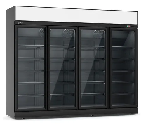 Combisteel Tiefkühlschrank mit 4 Glastüren und 2060 Liter schwarz mit 20 Roste