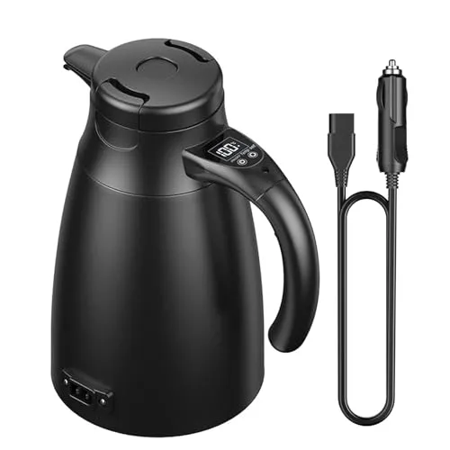 12V/24V Reise Wasserkocher Auto aus Edelstahl, 1,2 Liter mit LCD-Anzeige