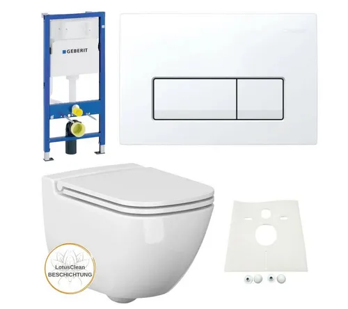 Geberit Vorwandelement WC Spar-Set mit Ference WC und Drückerplatte - Komplett-Set für die einfache Montage: Inklusive Geberit Vorwandelement, Ference Design-WC mit LotusClean-Beschichtung und WC-Sitz mit Absenkautomatik – alles aus einer Hand!